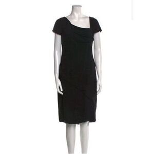 Valentino Authentic Solid Black Short Sleeve Asymmetrical Knee Length Dress 8 M